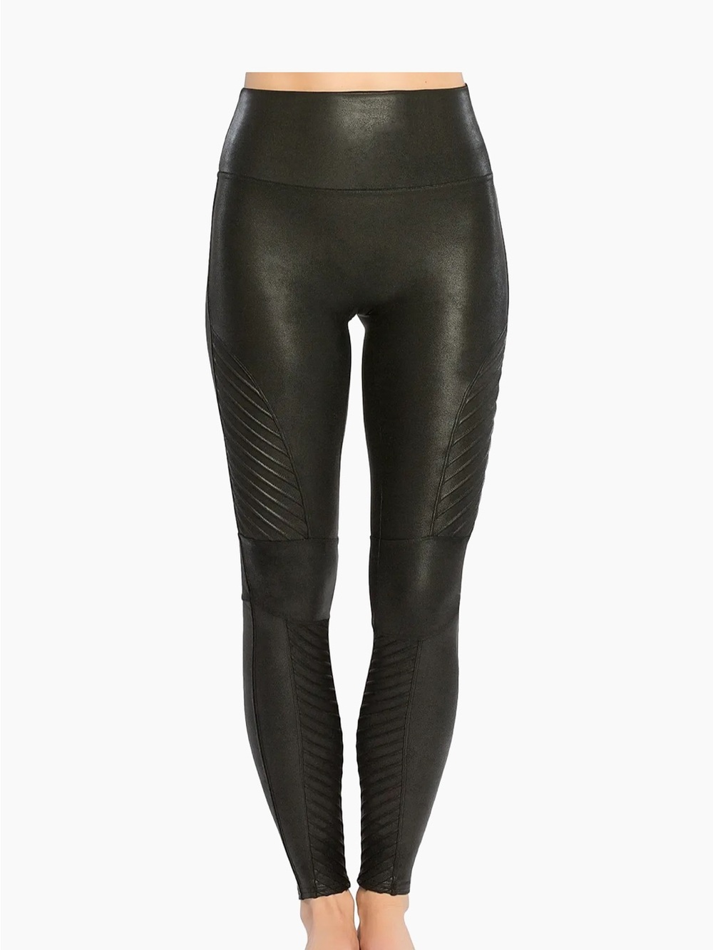 SPANX Black High-Waist Faux-Leather Moto Leggings